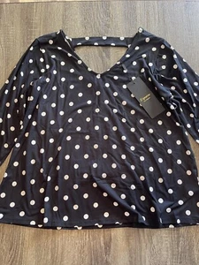 Expresso Los Angeles Top Large 3/4 Sleeve Black White Dots Stretch NWT Bin35 - Picture 1 of 4