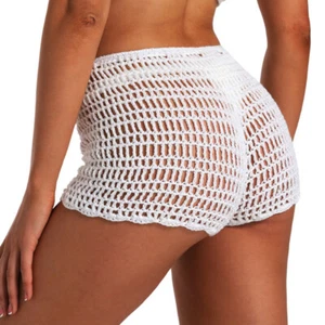 Pantaloncini donna all'uncinetto a mano boho traforati vita casual spiaggia fascia pantaloni caldi - Foto 1 di 9