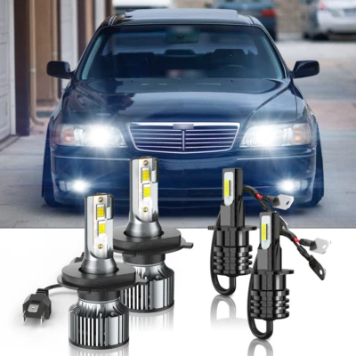 Combo de 4 faros LED altos/bajos + faros antiniebla 6500K para Infiniti Q45 1997 1998 Foto 1 de 4