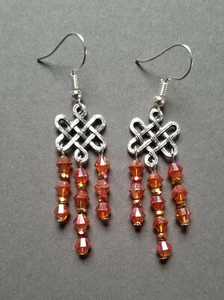 Earrings Handmade Orange & Iridescent Bronze Chandelier Crystal Drop - Picture 1 of 1