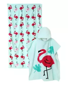 Hello Bello Kid & Adult Beach Pool Hooded Poncho Towel Two Piece Set Flamingo - Picture 1 of 5