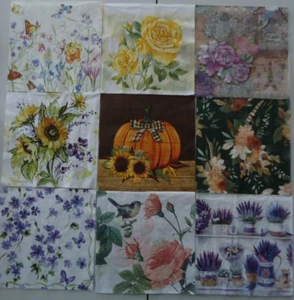 9 Servilletas Flores Florales Rosas Girasol Lavanda Calabaza Flor Silvestre Decoupage - Imagen 1 de 12