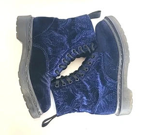 Dr. Martens 1460 Blue Brocade Velvet Emboss Lace Up Boot Size 5 - Picture 1 of 13