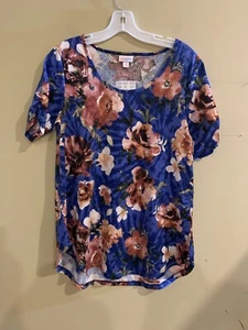 LuLa Roe "Morgan" Shirt Damen Größe Small, blau Blumendruck geraffte Ärmel neu mit Etikett - Bild 1 von 10