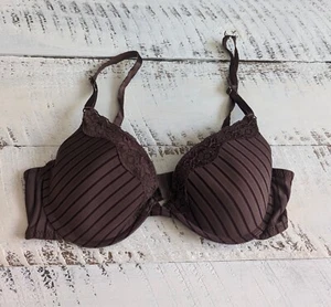 Reggiseno Biatta Intimates 34C Vntg Y2K marrone a righe ombra con bordo in pizzo - Foto 1 di 6