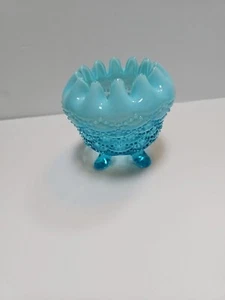 Northwood Blue Opalescent Glass Beaded Drape Cranberry Crest Footed Rose Bowl - Picture 1 of 4