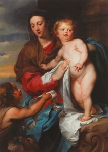 Cartolina Anthony van Dyck "Maria, Cristo Bambino e San Giovanni" (particolare) c1627-30 come nuova - Foto 1 di 1