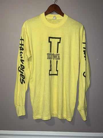 VINTAGE 1980's IOWA HAWKEYES SLEEVE PRINT SHIRT XL Cover