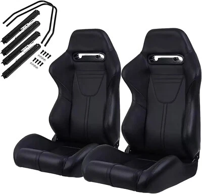 2PCS Universal PVC Leather Racing Bucket Seats with Dual Sliders for Suzuki - Image 1 of 4