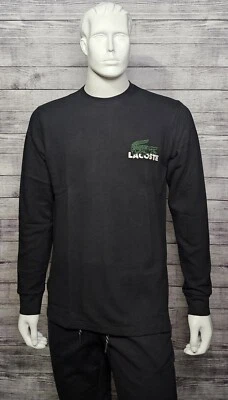 New Lacoste Mens Black Large Croc Logo Thermal Tee Sleepshirt Size Medium - Image 1 of 4