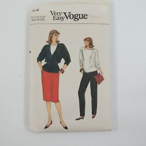 1980's Vogue 8748 Casual Bateau Neckline Tee Shirt & Jacket Straight Skirt Pants