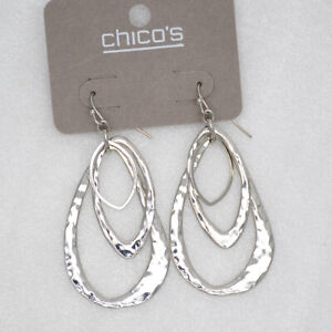 Chicos jewelry unique rhodium plated polished teardrop hoop drop dangle earrings