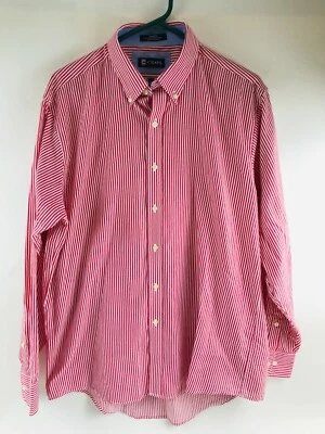 Camisa Chaps Para Hombre Talla 16 34/35 Blanca Roja Calce Clásico Botones Rayas Foto 1 de 4