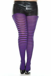 Purple & Black Striped Tights -Plus Size