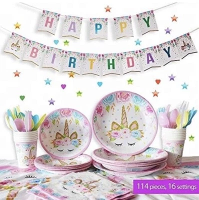Unicorn Party Set For 16, Dinner Plates, Cake Plates, and Cups, Birthday Decor - Image 1 of 4