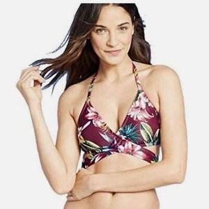 Bikini Shade & Shore para mujer con estampado de hibisco envolvente con tiras en la espalda talla grande - Imagen 1 de 6
