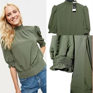 Ladies Blouse Dorothy Perkins 3/4 Sleeve Green Top Shirred Size 8 To 16 Casual - Picture 1 of 9