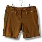 Michael Kors Chocolate Brown Cotton Bermuda Shorts with Gold Zippers: Women's 6