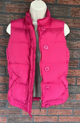 J Crew Pink Goose Down Puffer Vest XS Zipper Button Pockets Sleeveless Jacket EC - Image 1 of 4