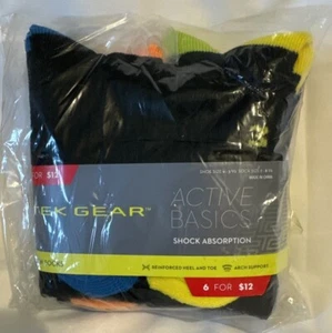 Boys Tek Gear Active Basic 6 Pack Crew Socks Shoe Size 9-3 1/2/Sock Size 7-8.5 - Picture 1 of 3