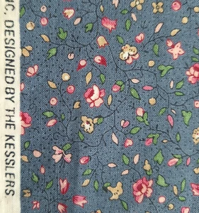 Concord Kesslers Quilting Cotton Fabric Mini Print Roses Vines on Steel Blue BTY - Picture 1 of 8