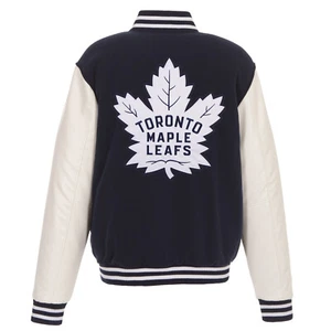 NHL Toronto Maple Leafs Reversible Fleece Jacket PVC Sleeves Embroidered Logos - Picture 1 of 7