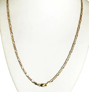 Collar de cadena pulida Figaro tricolor sólido oro 14k 3,50 mm 30" 11,80 gm para hombre - Imagen 1 de 5