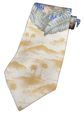 Corbata TOMMY BAHAMA Para Hombre 100% Seda 61" Amarillo Azul Verde Floral Árboles Escénica Usada en Excelente Condición Foto 1 de 4