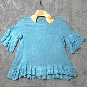 Top The Lino Lounge Italia verde azulado 3/4 mangas con volantes gasa boho playero - Imagen 1 de 6