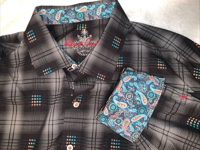 Robert Graham Dress Shirt Black Geometric XXL Flip Cuffs Classic Fit Long Sleeve - Image 1 of 4