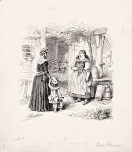 Farmer Cow Barn Milk Munich Farm Cartoon Drawing Stauber 1880 - Picture 1 of 2