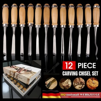 HOLZWURM Schnitzwerkzeug Satz 12tlg Hohlbeitel Stechbeitel Stecheisen Schnitzeisen Set DE