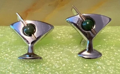 Dolan Bullock 马提尼玻璃袖扣 925 纯银,14k 金,Nephrite — 第 1/4 张图片