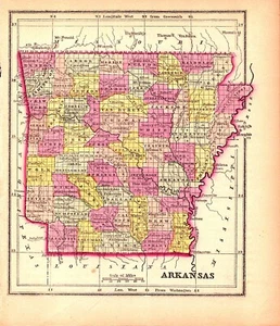 "ARKANSAs" Antique authentic hand colored miniature map 1857 - Picture 1 of 2
