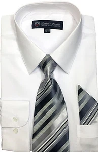 New Men's Cotton Blend Dress Shirt with Tie and Handkerchief 22 colors 21 - Picture 1 of 31