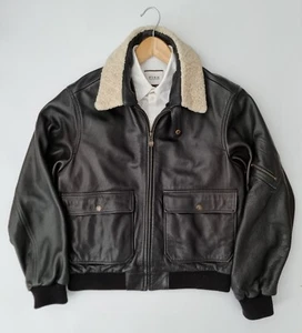 TIMBERLAND  black grain leather  A-2   PILOTS  JACKET    pristine   ' MEDIUM ' - Picture 1 of 8