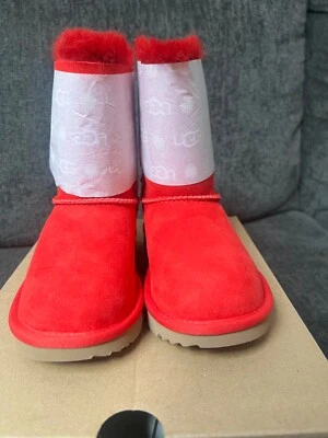 UGG TODDLER BAILEY BOW II BOOTS SIZE 10 Red SUEDE SHEEPSKIN SATIN BOWS - Image 1 of 4