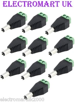 ELECTROMART 10 X DC CAMERA POWER PLUG 12V VOLT CCTV ADAPTOR CONNECTOR MALE 2.1MM