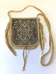 Quill Painted Braintan Leather Fringe Cherokee Flint Bag by Sherri Heath OOAK - Picture 1 of 17