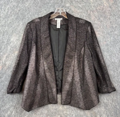 Alberto Makali Jacket Women XL Black Silver Shimmer Cover Up Layer Office Drape - Image 1 of 4