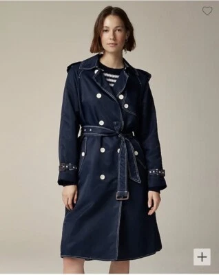 NWT J.Crew Relaxed trench coat lightweight shiny nylon Navy P6 $328 (Runs Large) - Image 1 of 4