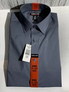 KIRKLAND SIGNATURE Long Sleeve Dress Shirt M 15-15.5 34/35 Grey New with Tags - Picture 1 of 5