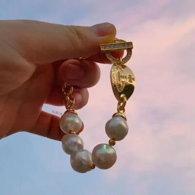 Gorgeou 10-11mm Mar del Sur Barroco Blanco Perla Pulsera 7.5-8" Foto 1 de 4