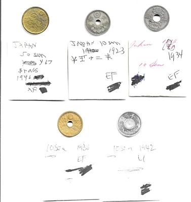 JAPAN LOT OF 5 DIFFERENT COINS ALL BEFORE 1950  (CNS 4125) - Image 1 of 2