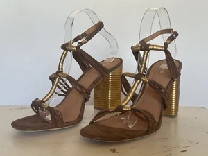 Sandalias para mujer Joie Odell acanaladas de cuero dorado y gamuza marrón talla EU 40 - Imagen 1 de 9