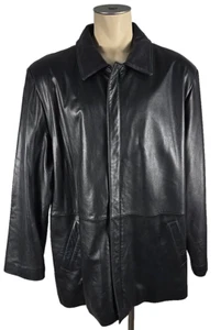 Vintage REED Mens Black Leather Car Coat Jacket Sz 2X - Picture 1 of 5