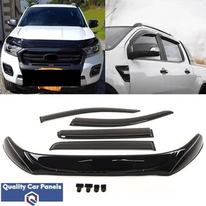 Bonnet Guard & Window Wind Deflectors Set For Ford Ranger T6 Double Cab 2015-22 - Picture 1 of 8