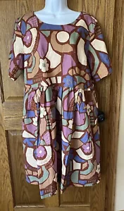 NWT Princess Highway Size 12 Linen Blend Dress With Pockets. Geometric/70’s - Picture 1 of 7
