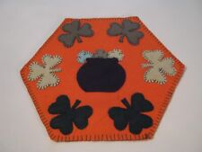Primitive Wool Applique St. Patrick's Day Shamrocks Penny Rug Candle Table  Mat