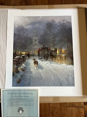 Impresión original firmada por G. Harvey “Christmas in the Village” Foto 1 de 2